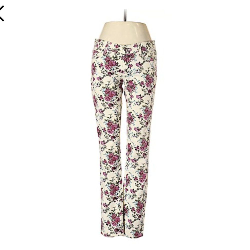PAIGE Peg Skinny Jeans - White Floral Print
